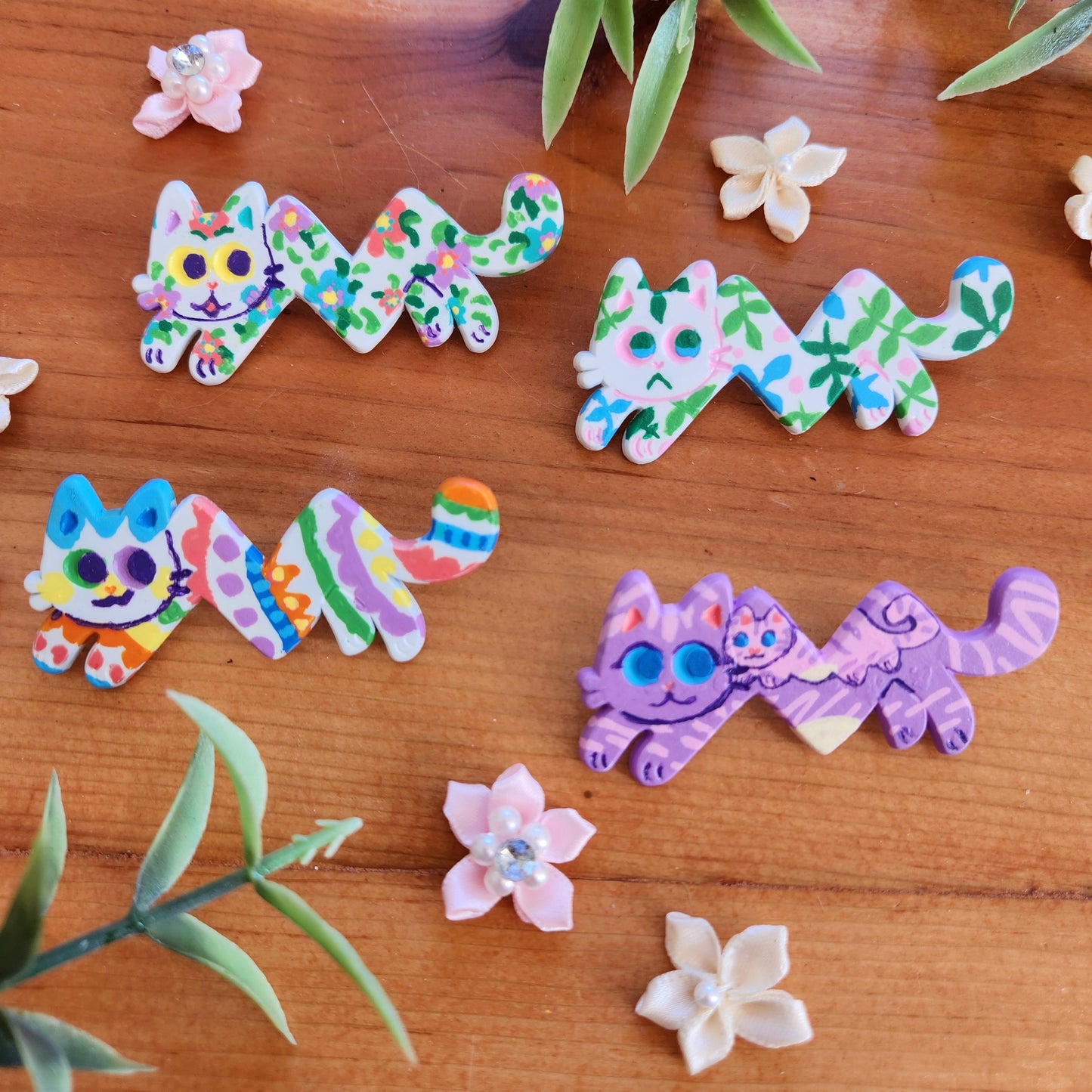 Spring Ziggy Kitty Enamel Pins