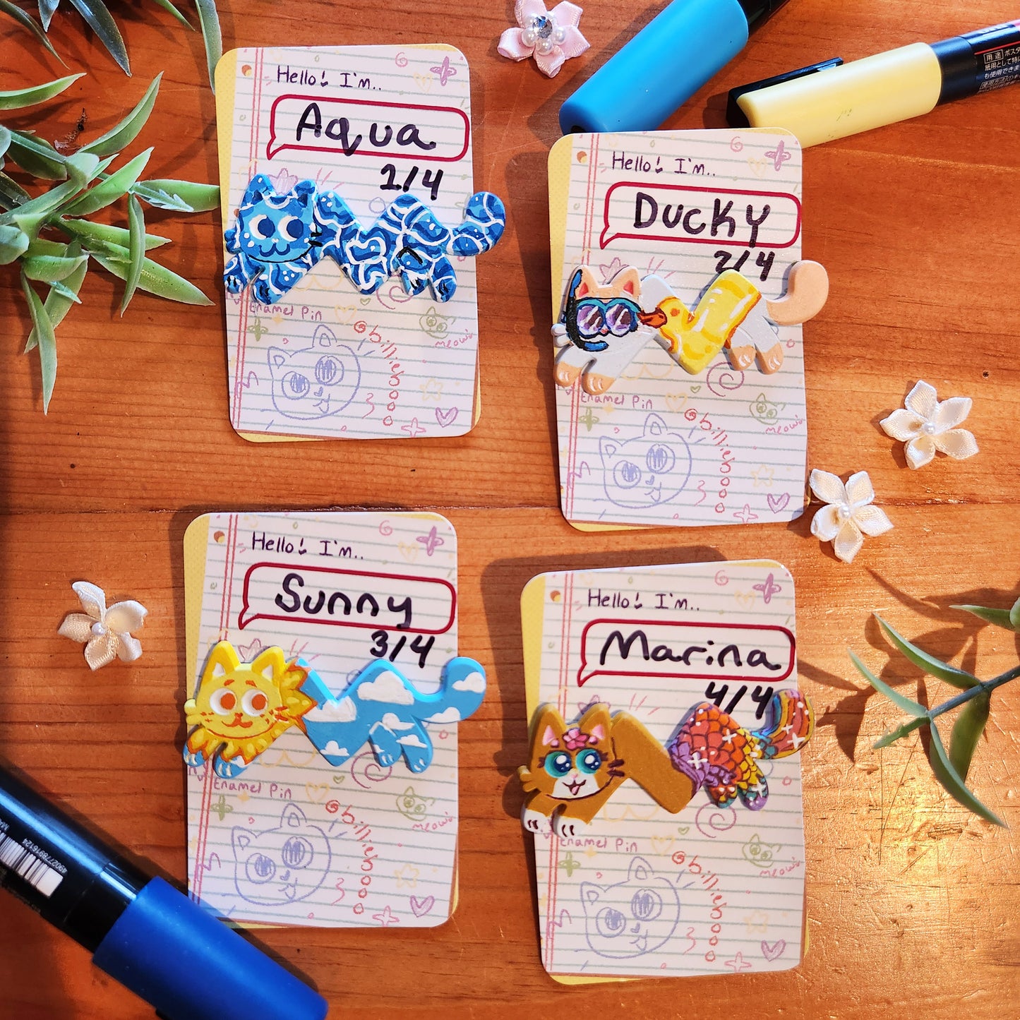 Summer Ziggy Kitty Enamel Pins