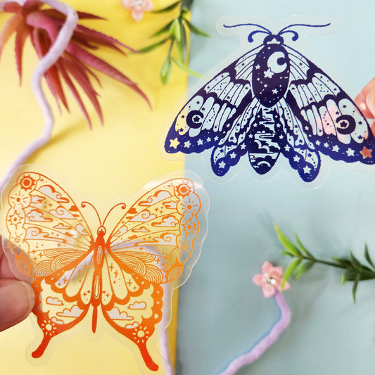 Clear Sticker | Moth and Butterfly